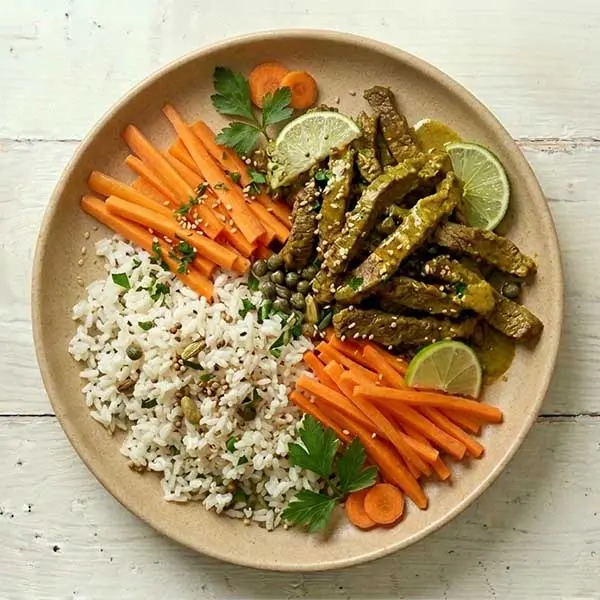 Curried Beef Salad With, Carrots & White Rice Vinegar Dressing